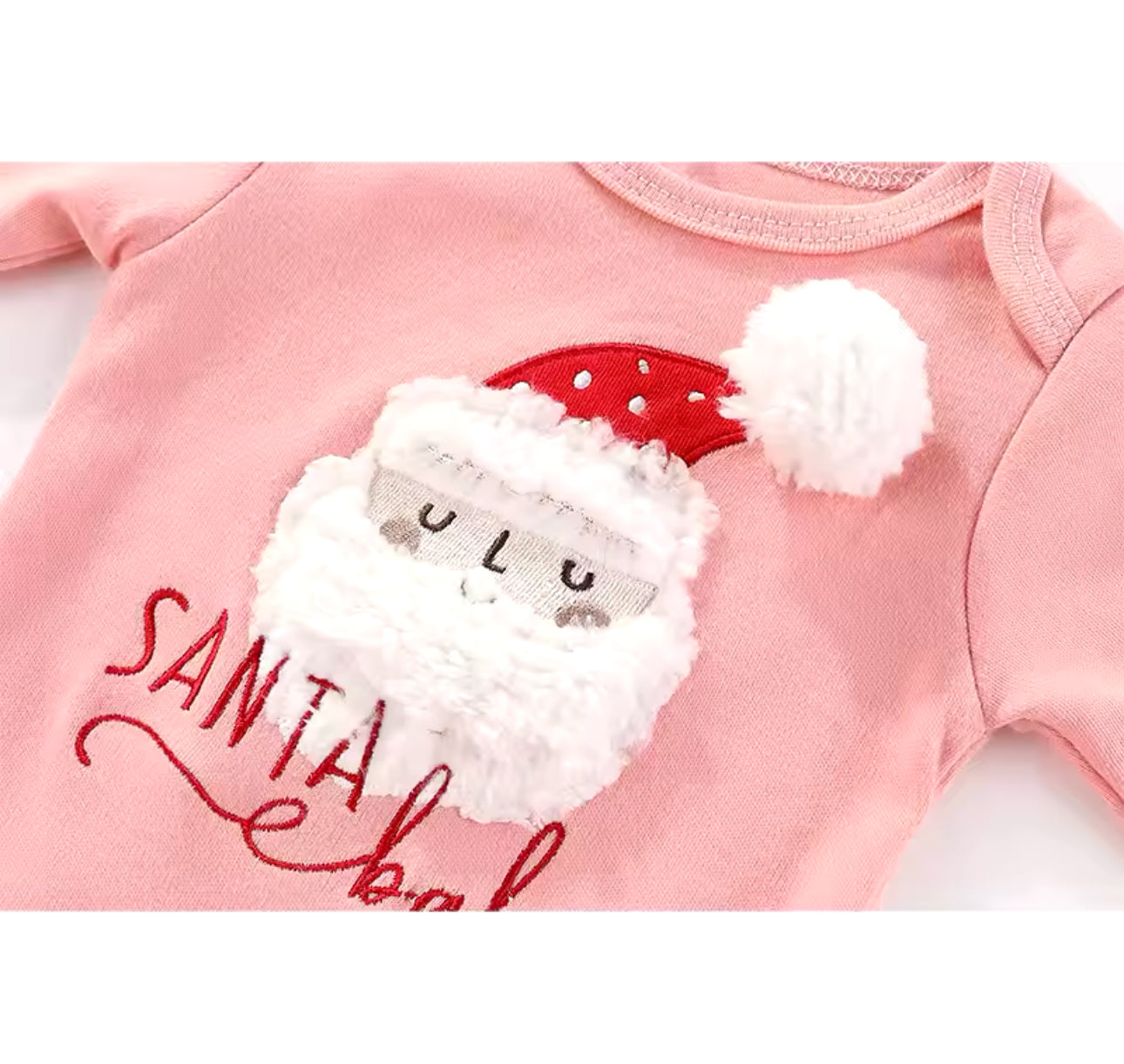 Pink Santa Onesie with Headband and  Snowflake Pants