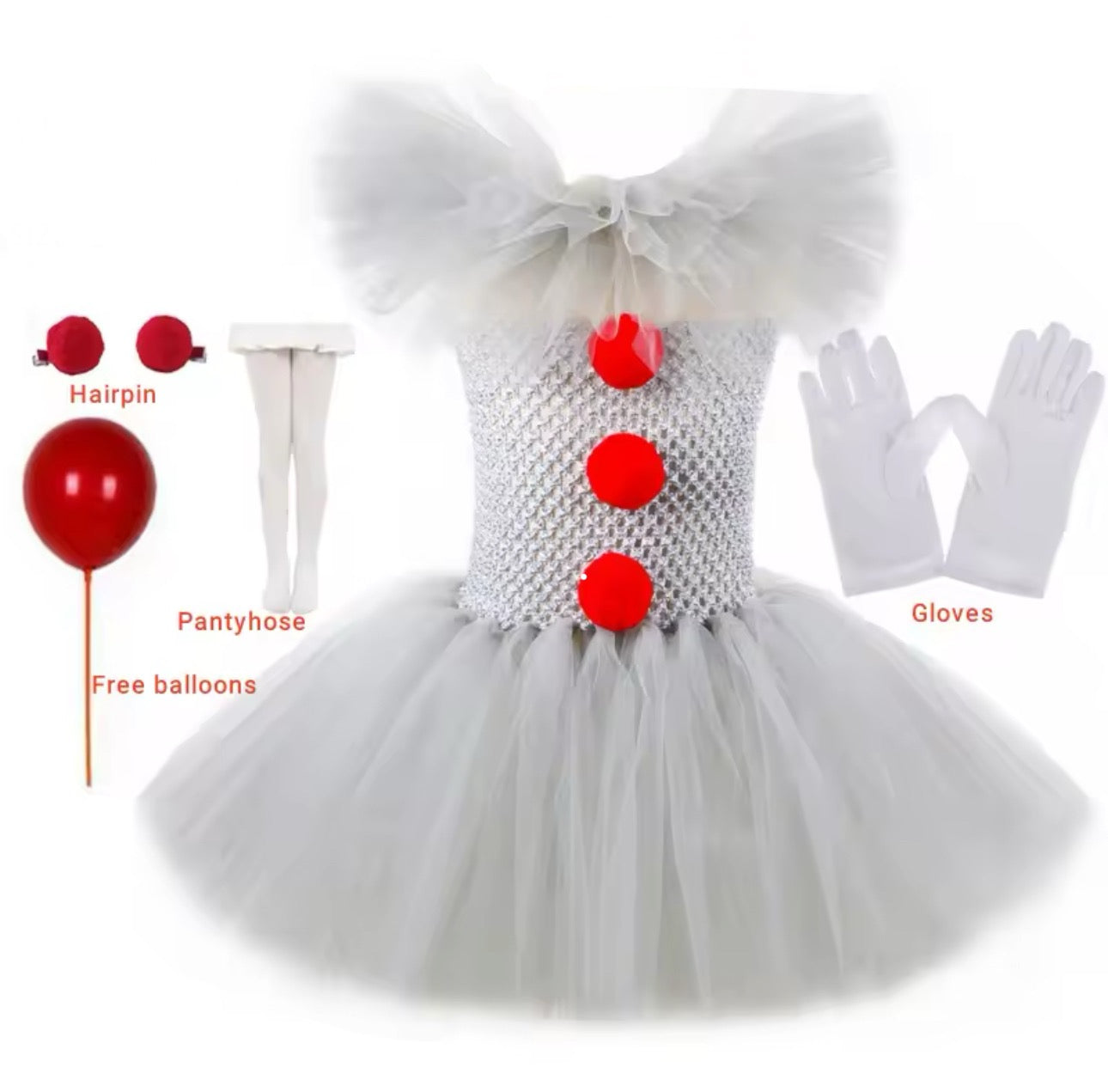 Grey Creepy Clown Costume